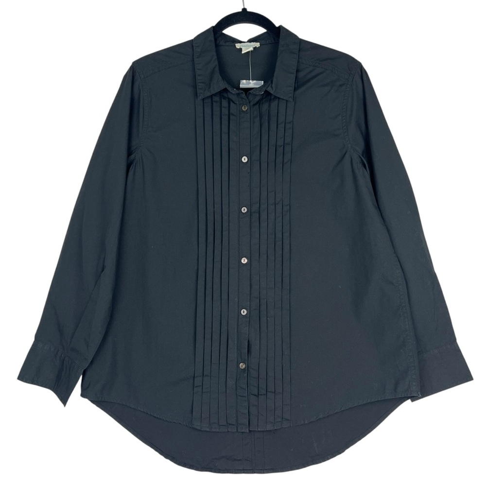 NWOT Sundance Alyona Pleated Button Down Shirt M Black Classic Work Minimalist